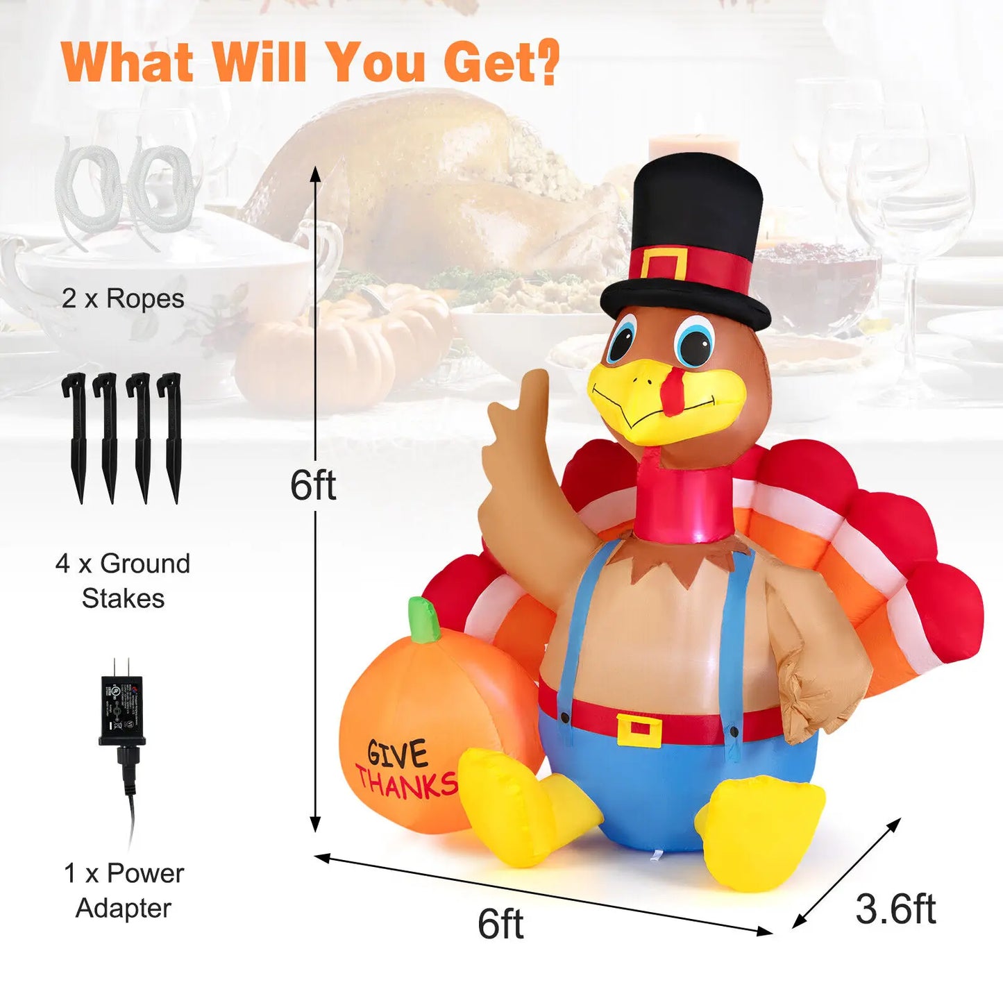 Inflatable Turkey with Pumpkin