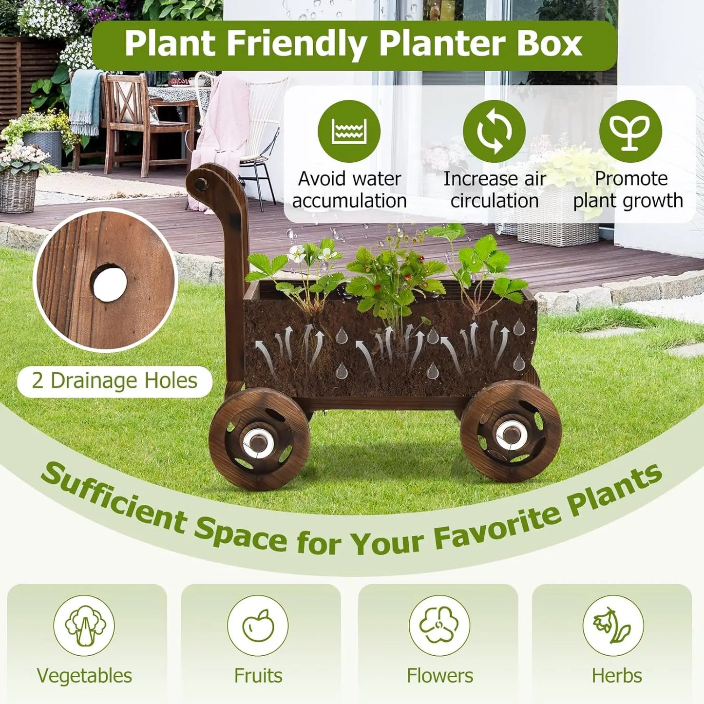 Wooden Wagon Planter Box