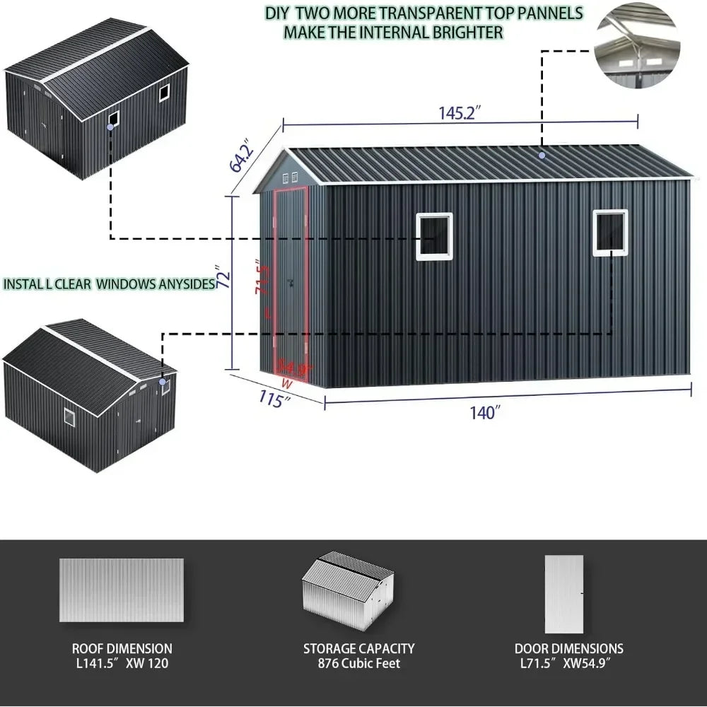 10X12X7.5 FT outdoor steel storage shed