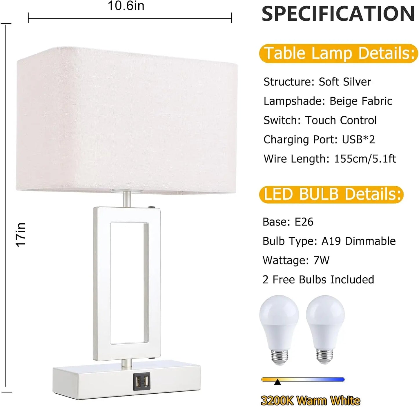 Lamps Set of 2 Touch Control Table Lamps