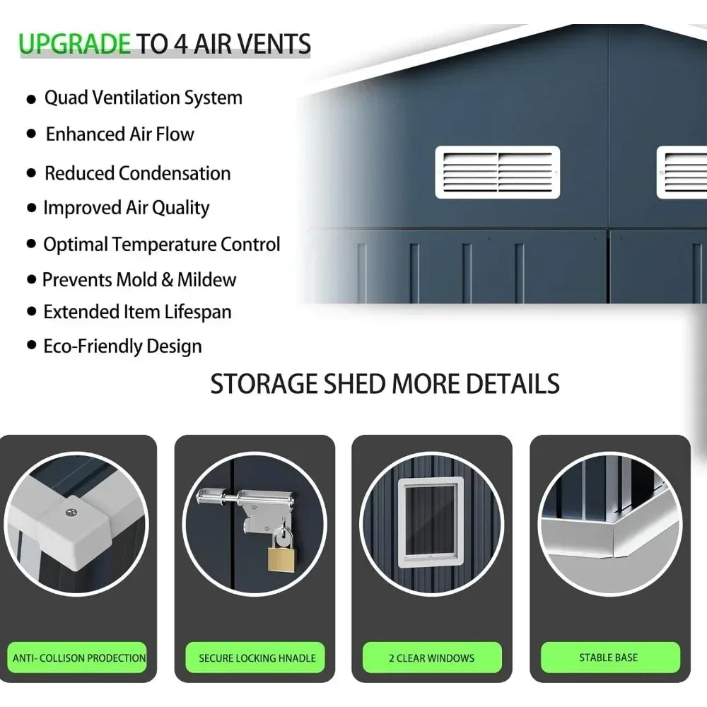 10X12X7.5 FT outdoor steel storage shed