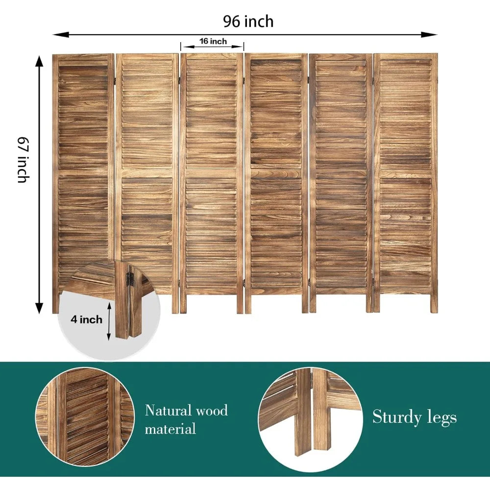 6 Panel Wood Room Screen Divider