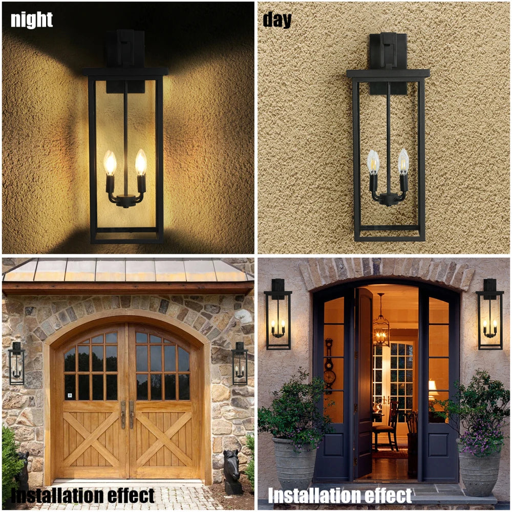 4-Light Black Outdoor Wall Lantern with Motion Sensor