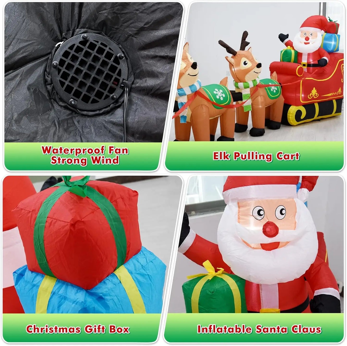 Inflatable Santa Claus on Sleigh and 3 Reindeer