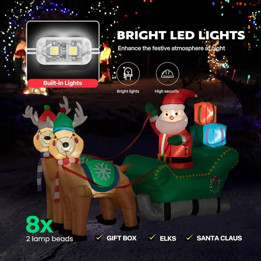 Lighted Santa on Gray Sleigh with Reindeers