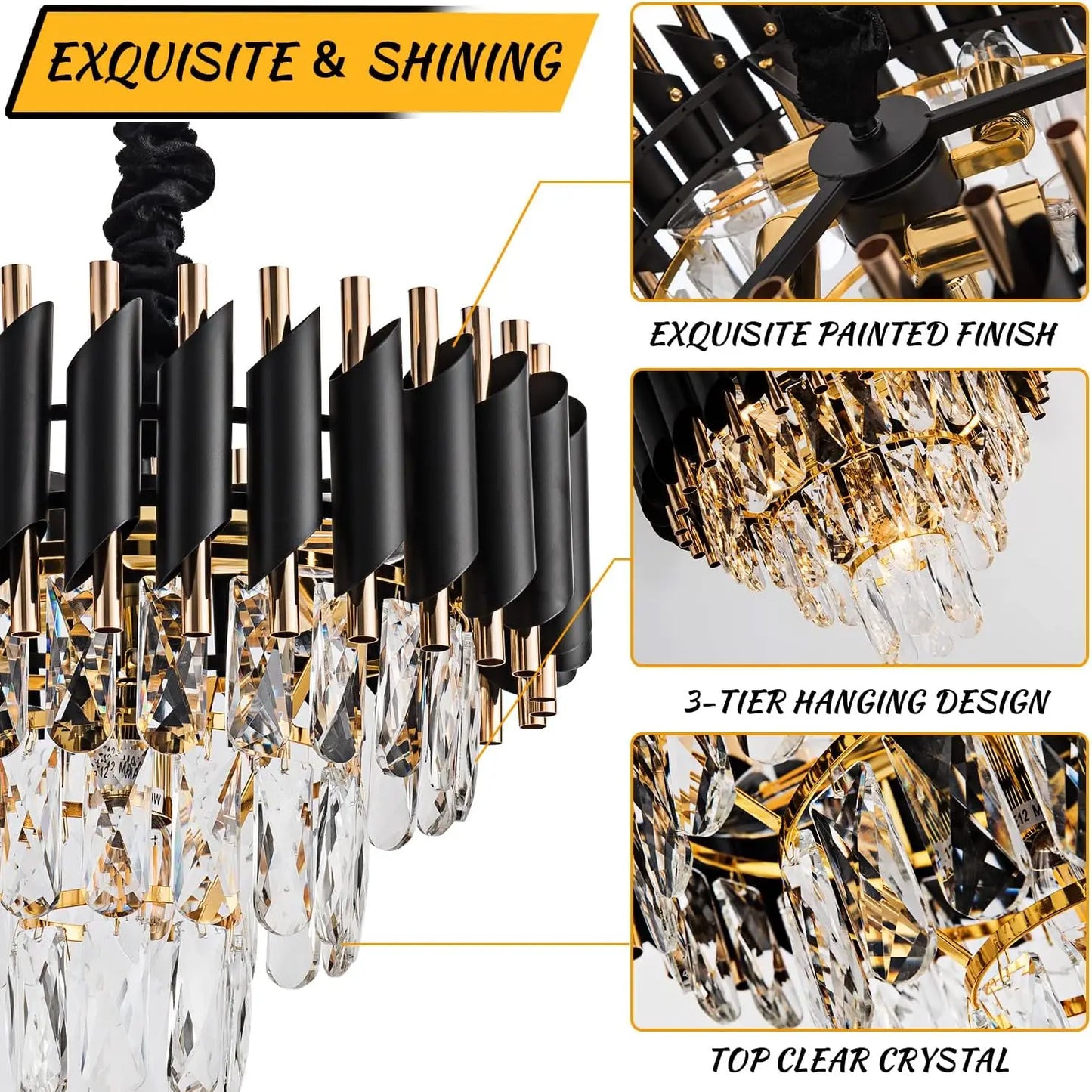 3-Tier Black Gold Luxury Chandelier