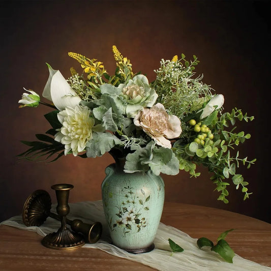 Faux Flowers in Ceramic Vase