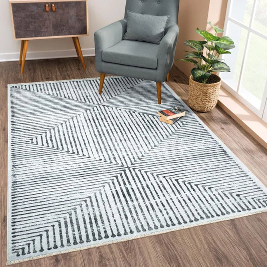 Ivory/Black Striped Area Rug