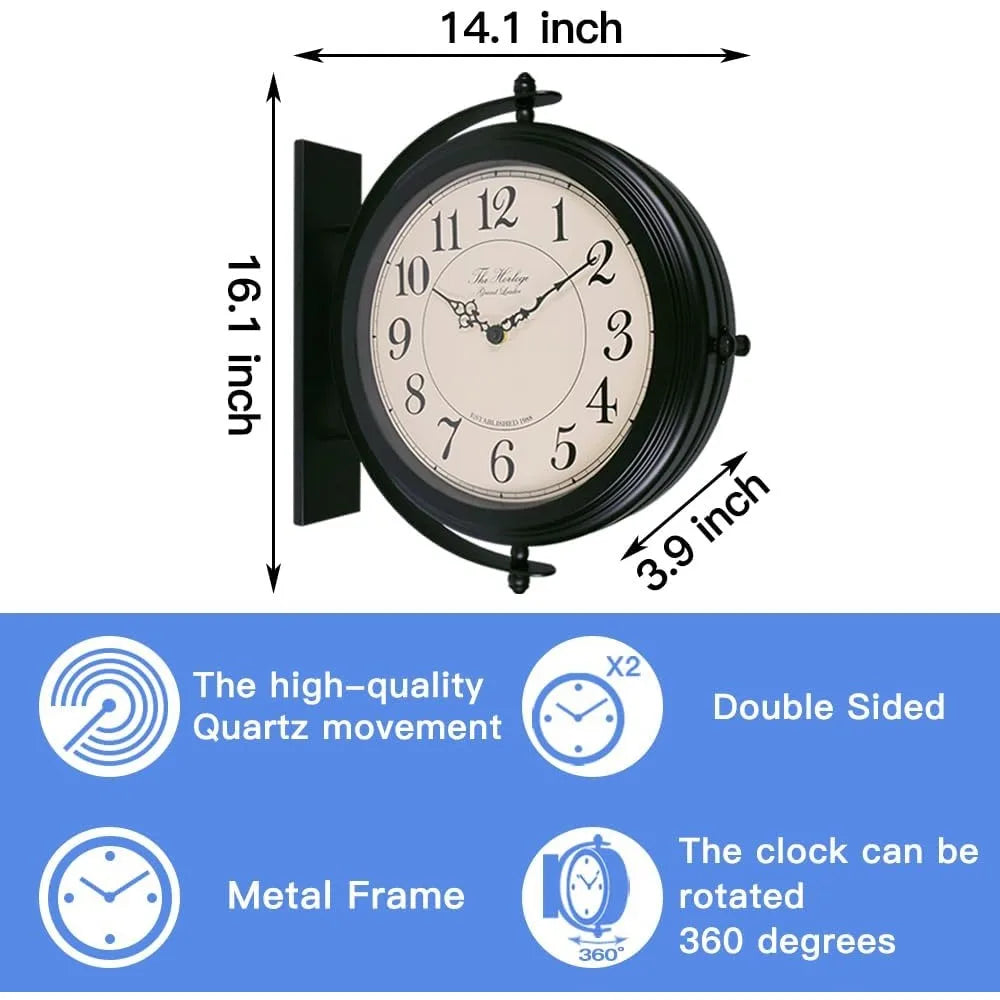 16-Inch Double Sided Metal Wall Clock