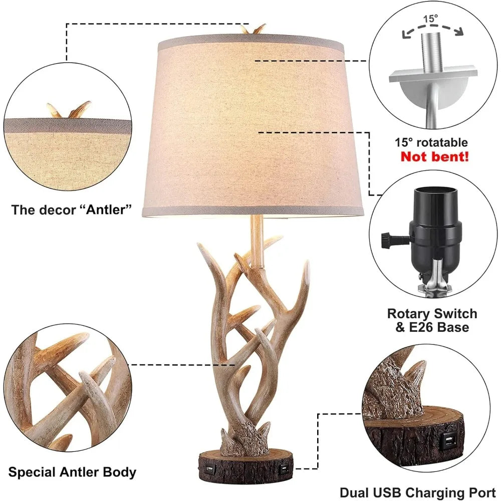 Rustic Western Style Table Lamp Set 2 Pcs