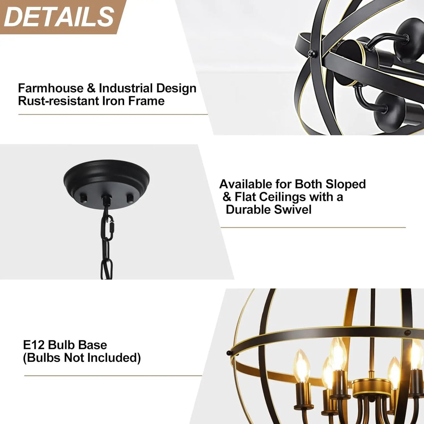 Black and Gold Industrial Sphere Pendant Lighting