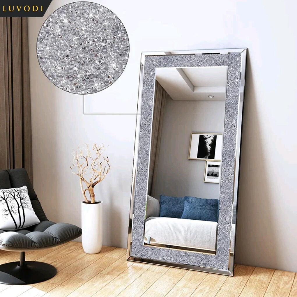 Silver Sparkly Crystal Rhinestone Diamond Frameless Vanity Mirrors