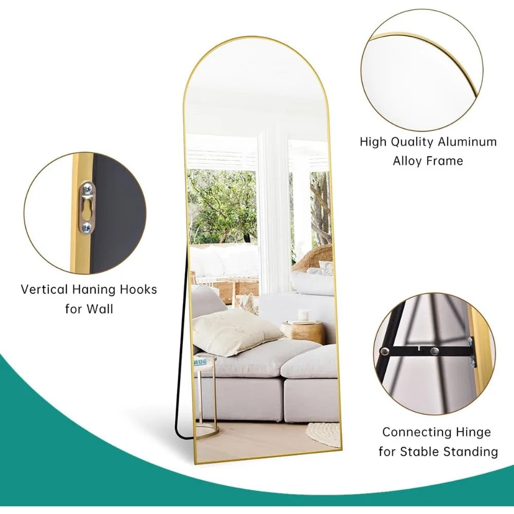 64''x21'' Arched Full Length Mirror with Stand