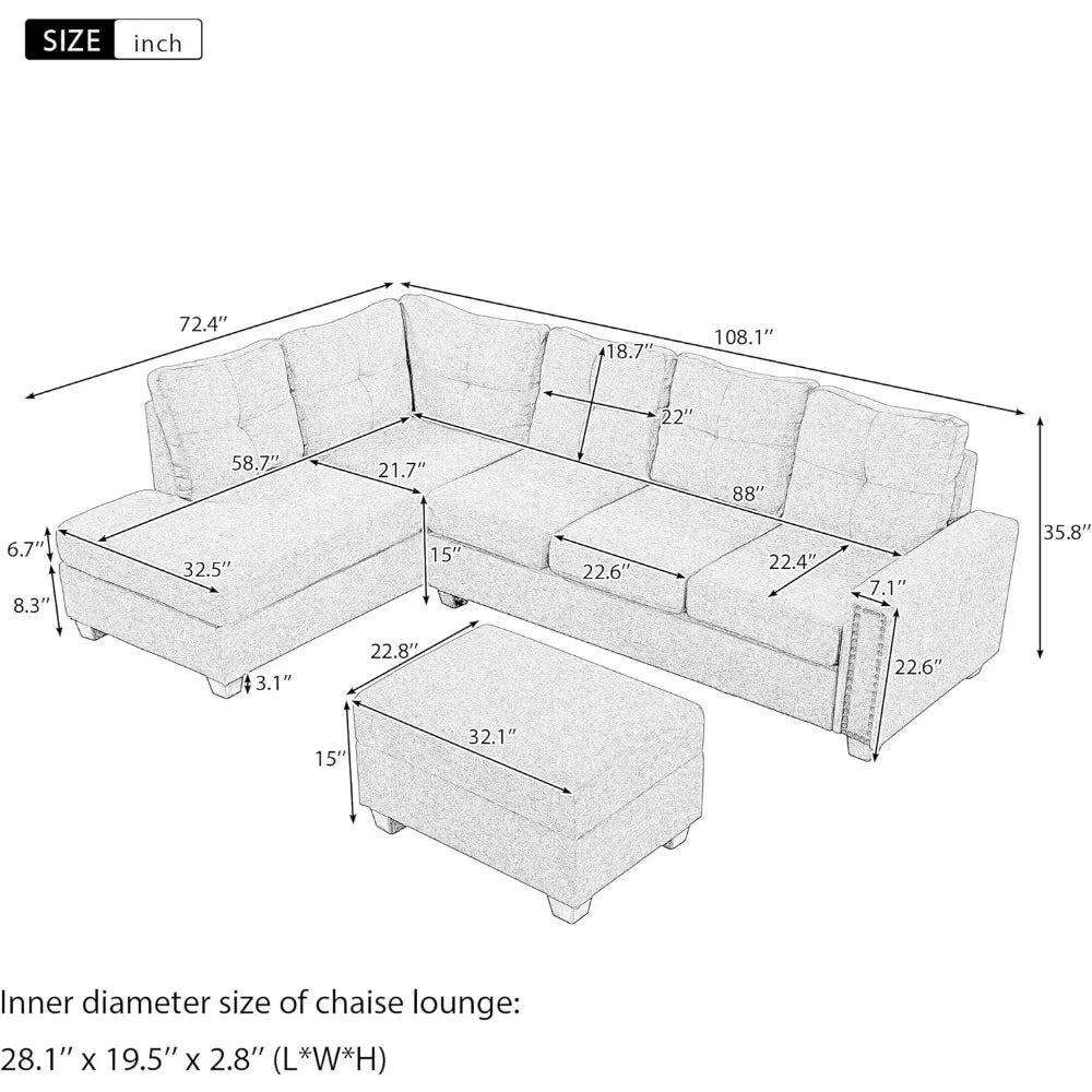 L Shape Modular Storage Ottoman & Chaise