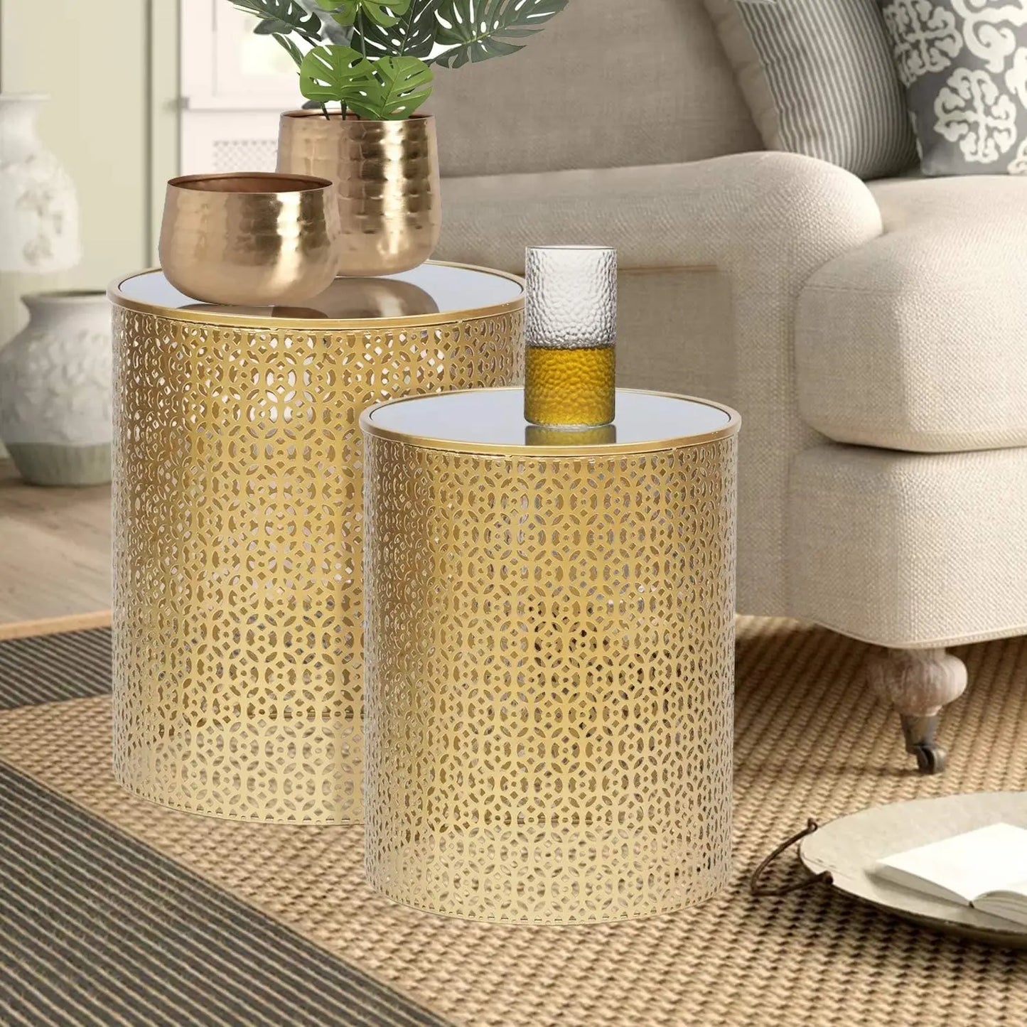 Gold Nesting Round Side End Tables