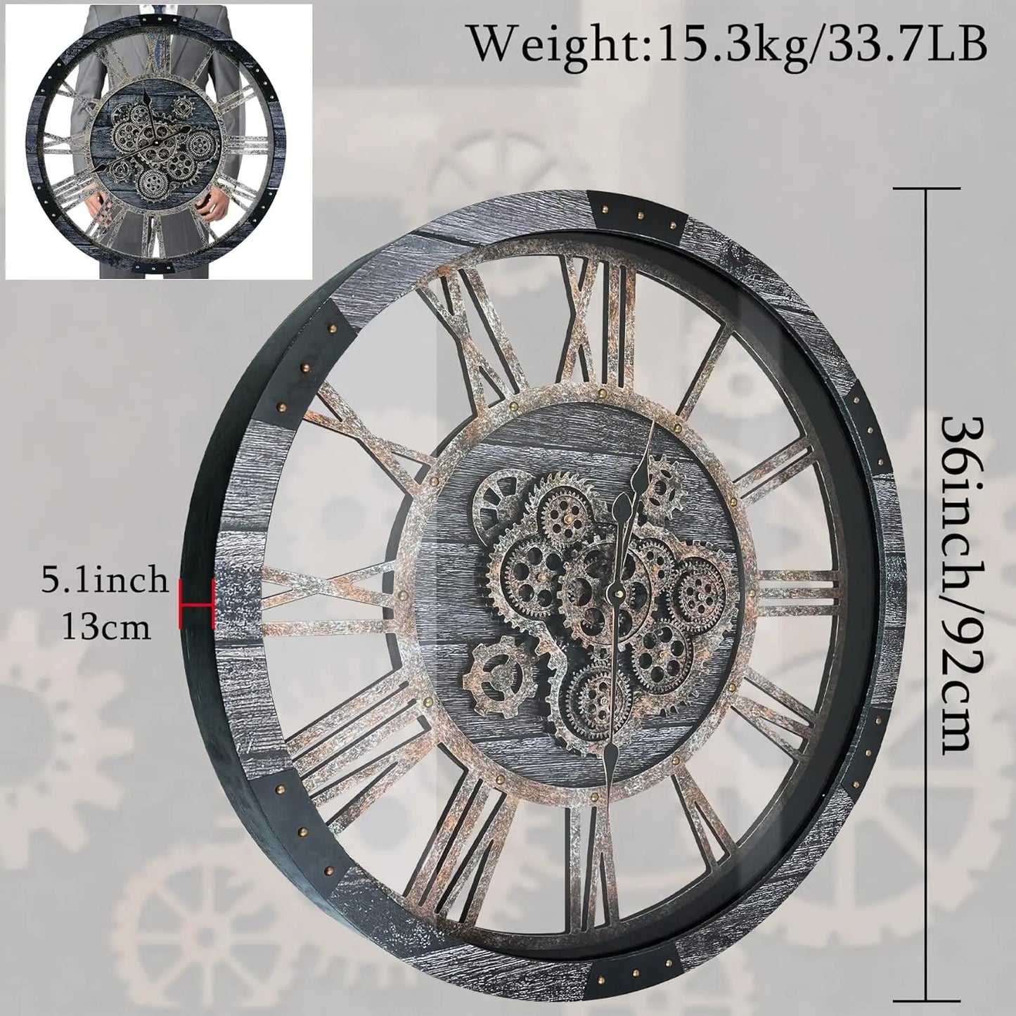 36 Inch Moving Gear Wall Clock