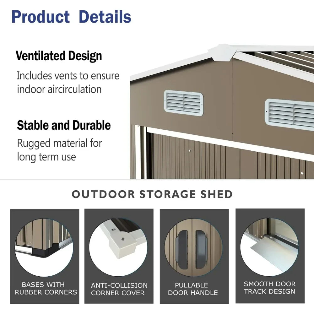 10'x8' Outdoor Galvanized Metal Tool Shed