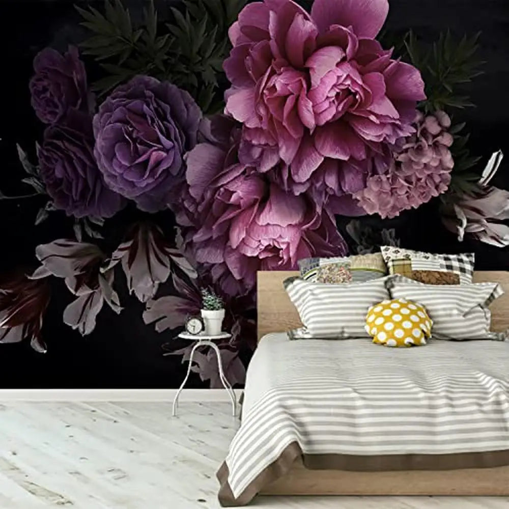 3D Hand-Painted Flowers Blue Floral Wallpaper