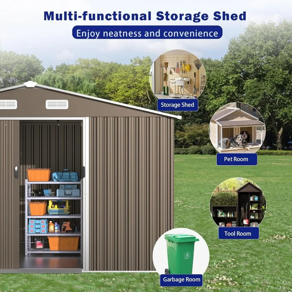 10'x8' Outdoor Galvanized Metal Tool Shed